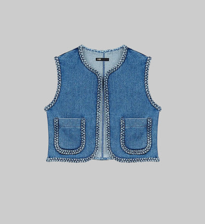 MAJE Braided Denim Vest - Size 36