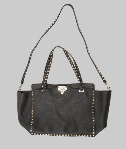 VALENTINO GARAVANI Black Leather Rockstud Tote