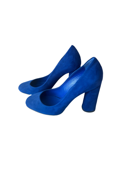 Christian Dior Blue Suede Leather Block Heel Round Toe Pumps - size 38