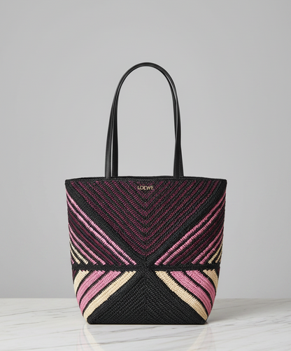 LOEWE Raffia Pink Stripe Puzzle Fold Tote