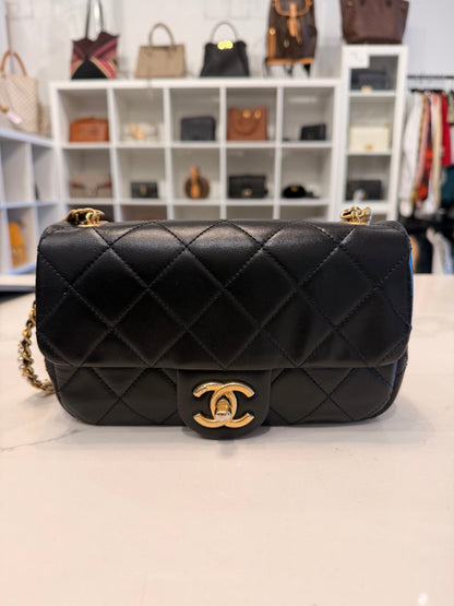 CHANEL 2020 Mini Crystals Pearl Chain Quilted Lambskin Flap Bag