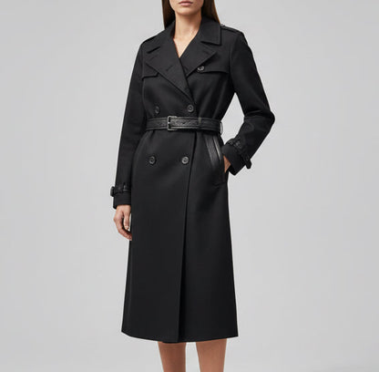 TOM FORD Black Leather Trim Trench - Size 36