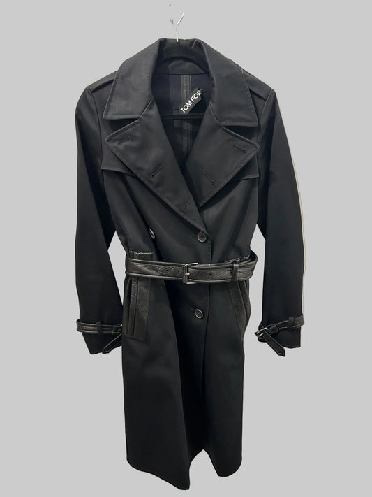TOM FORD Black Leather Trim Trench - Size 36