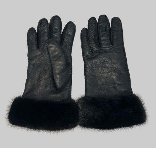 PRADA Leather & Mink Fur Gloves - Size 6.5