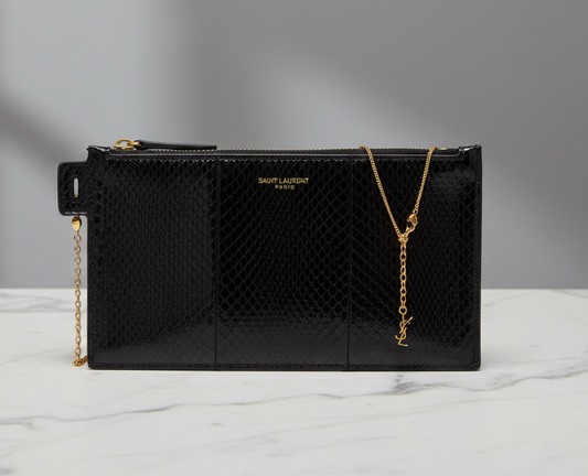 SAINT LAURENT Ayers Watersnake Leather Chain Pouch