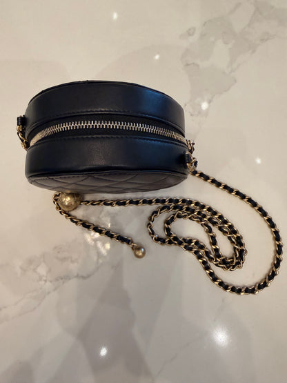 CHANEL Lambskin Quilted Round Pearl Crush Clutch w/ Chain