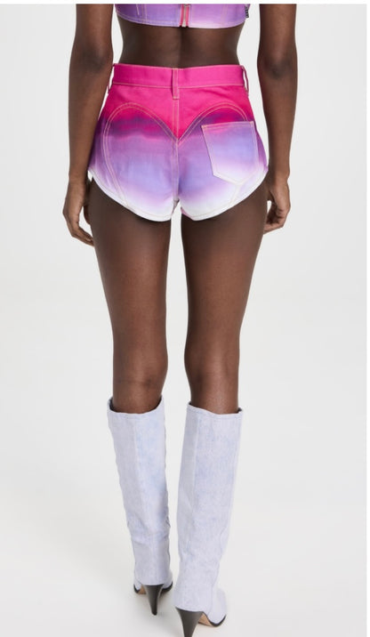 Crystal Heart Cutout Ombre Denim Hot Shorts - Size 30