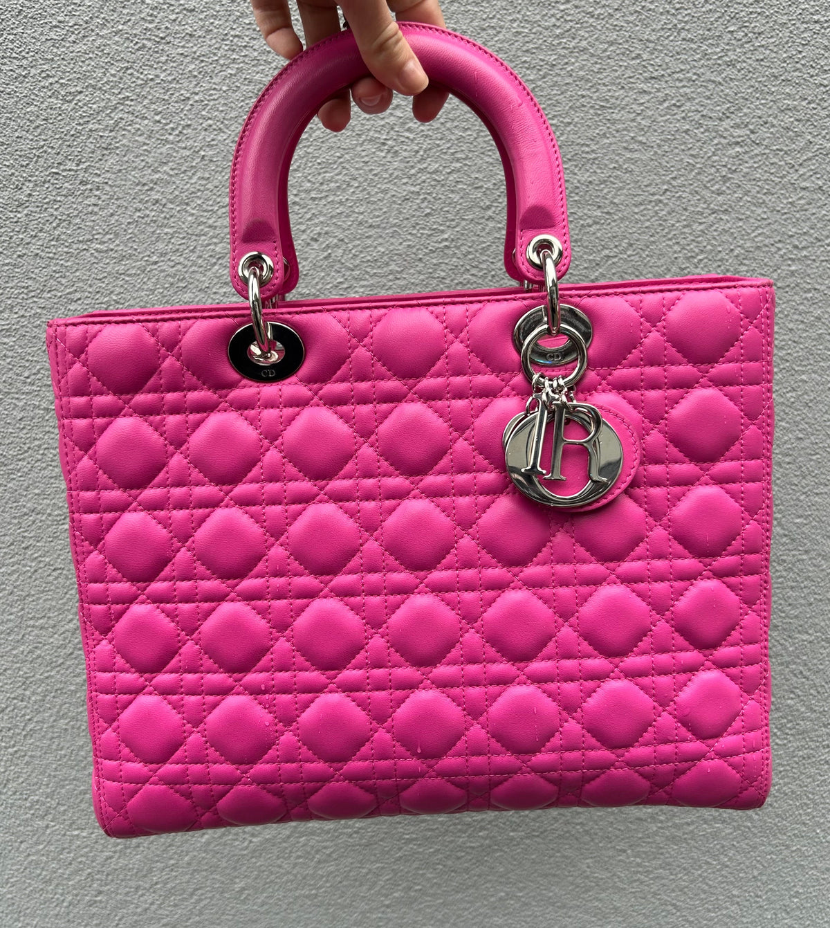 CHRISTIAN DIOR Pink Cannage Quilted Lambskin Large Lady Dior