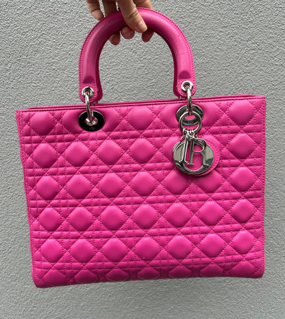 CHRISTIAN DIOR Pink Cannage Quilted Lambskin Large Lady Dior