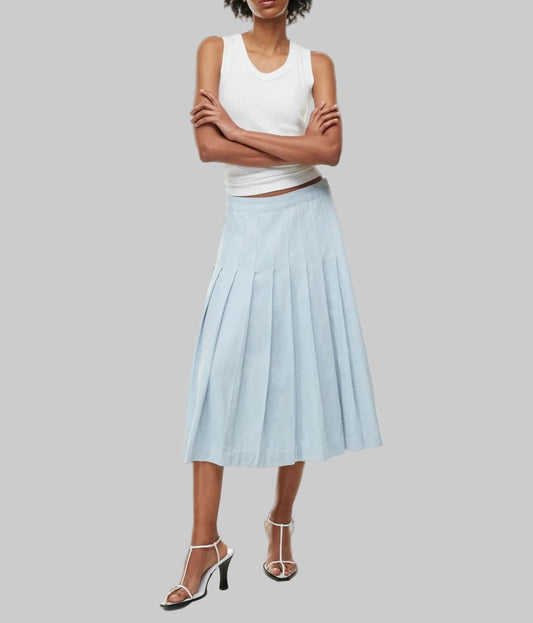 NEW* BABATON Pleated Denim Midi Skirt - Size 8