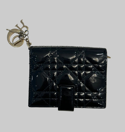 CHRISTIAN DIOR Patent Cannage Lady Dior Wallet