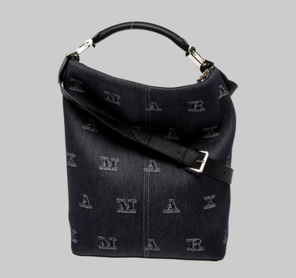 MAX MARA Denim Shoulder Bag w/ Leather Pochette