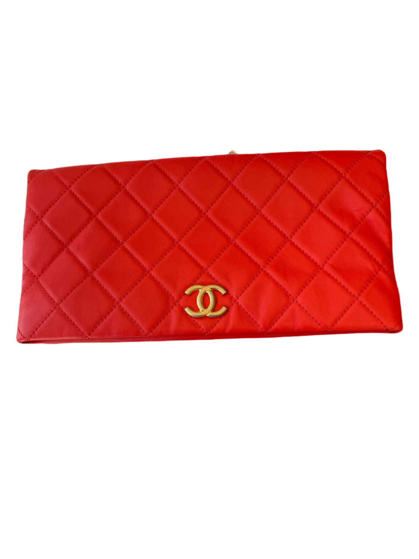 CHANEL Red Quilted Leather Clutch