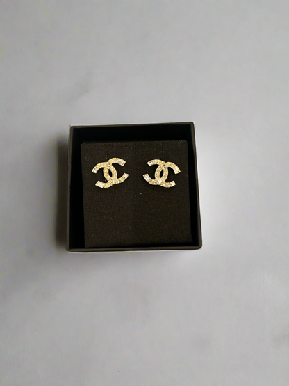 CHANEL CC Large Rhinestone Studded earrings