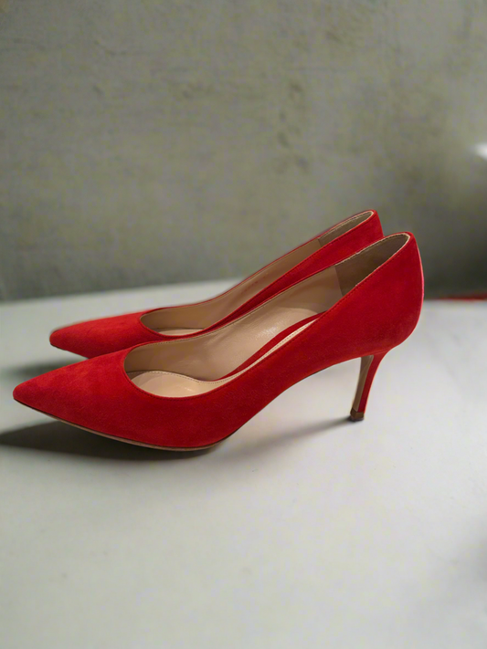 New* GIANVITO ROSSI Red Suede Pumps - Size 40