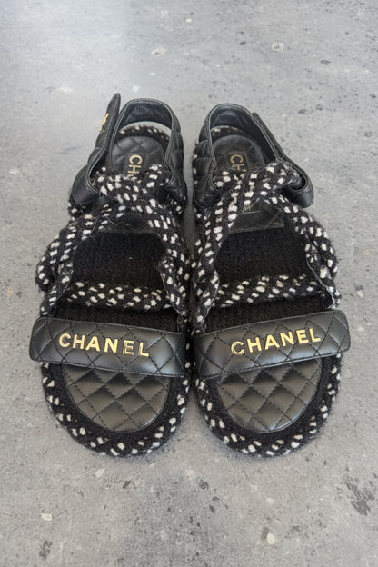 CHANEL Cord Lambskin Quilted Logo Sandals - Size 40