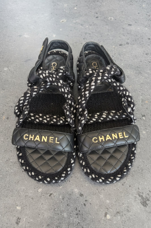 CHANEL Cord Lambskin Quilted Logo Sandals - Size 40