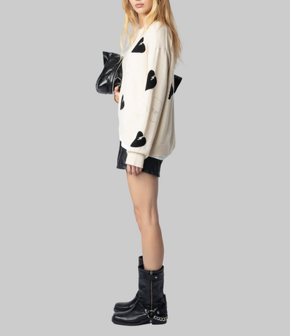 NEW* ZADIG & VOLTAIRE Markus Off-White Rhinestone Sweater - Size L