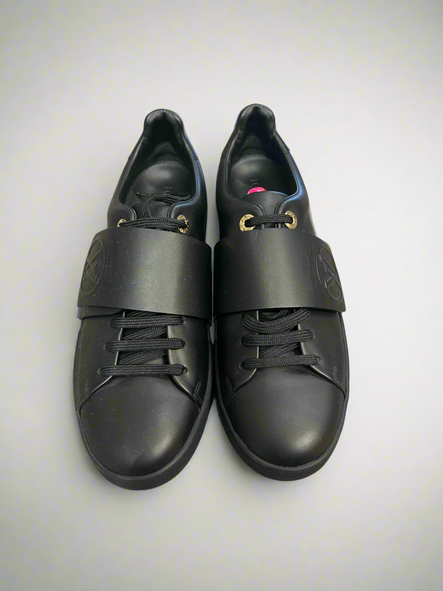 LOUIS VUITTON Black Leather Sneakers - Size 37.5