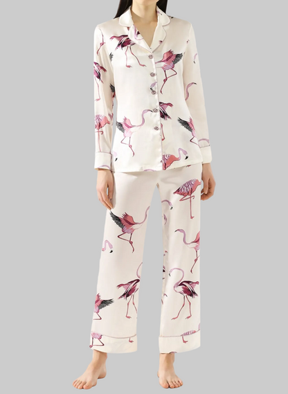 OLIVIA VON HALLE Silk Flamingo Pj Set - Size L