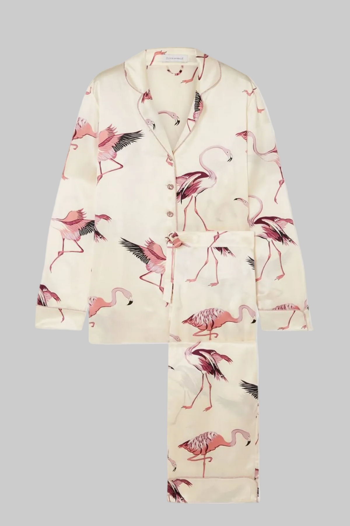 OLIVIA VON HALLE Silk Flamingo Pj Set - Size L