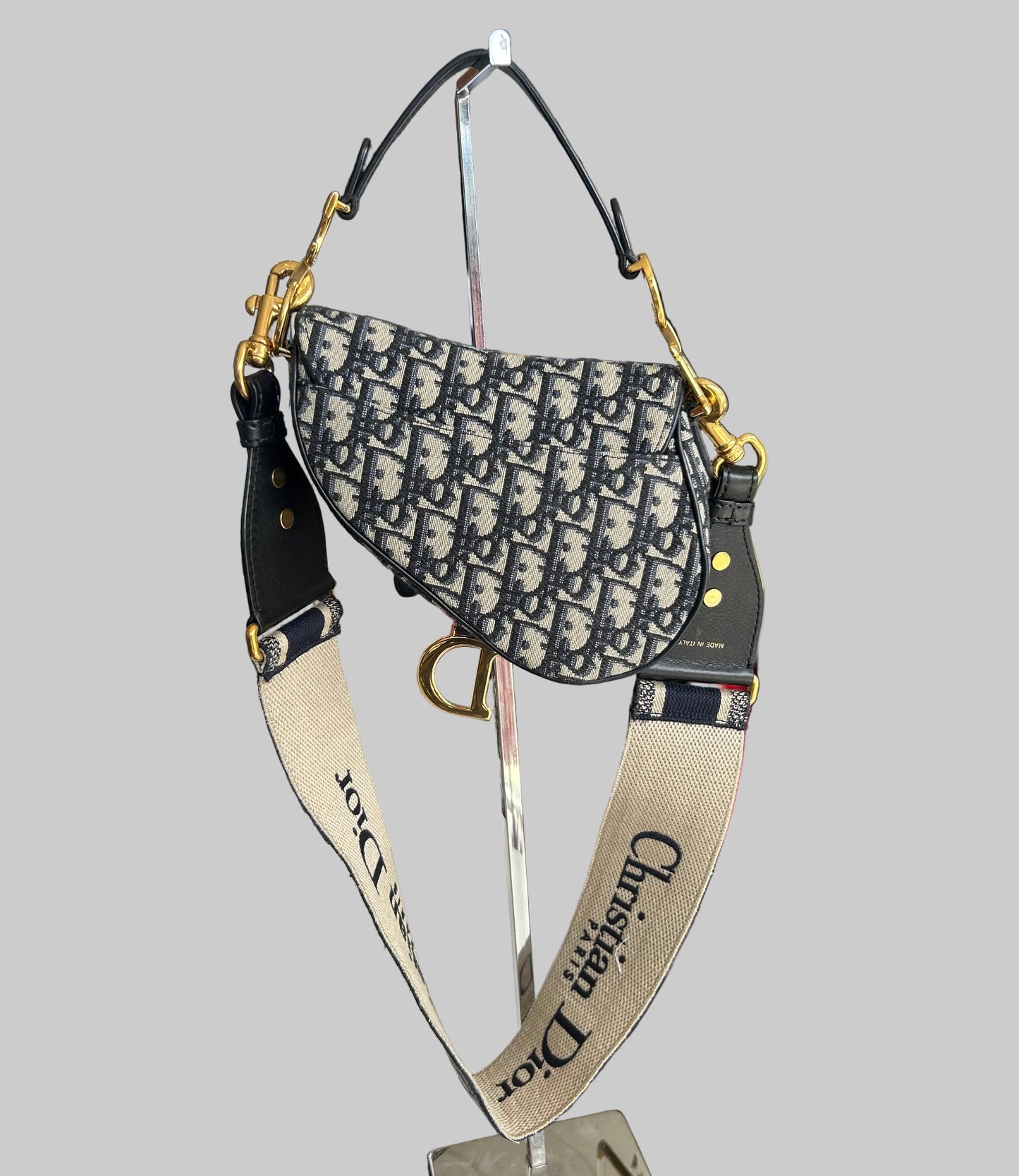 CHRISTIAN DIOR Blue Oblique Jacquard Mini Saddle Bag With Strap
