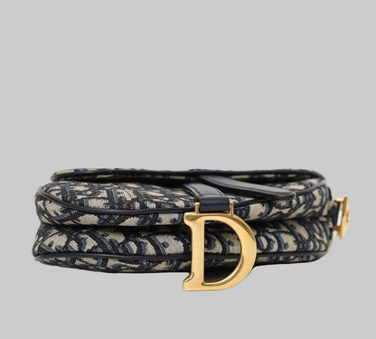 CHRISTIAN DIOR Blue Oblique Jacquard Mini Saddle Bag With Strap