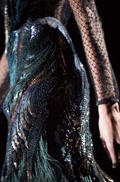GUCCI A/W 2013 Sequin & Feather Gown - Size S
