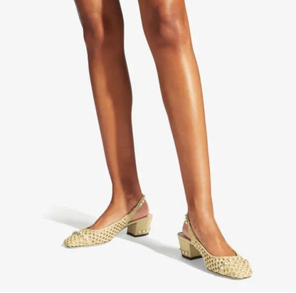 JIMMY CHOO Woven Hya 45 Raffia Slingback - Size 38