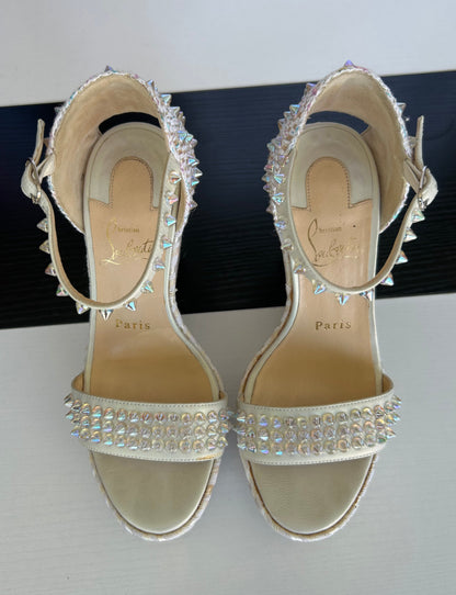 CHRISTIAN LOUBOUTIN Spiked Wedge Espadrille - Size 36