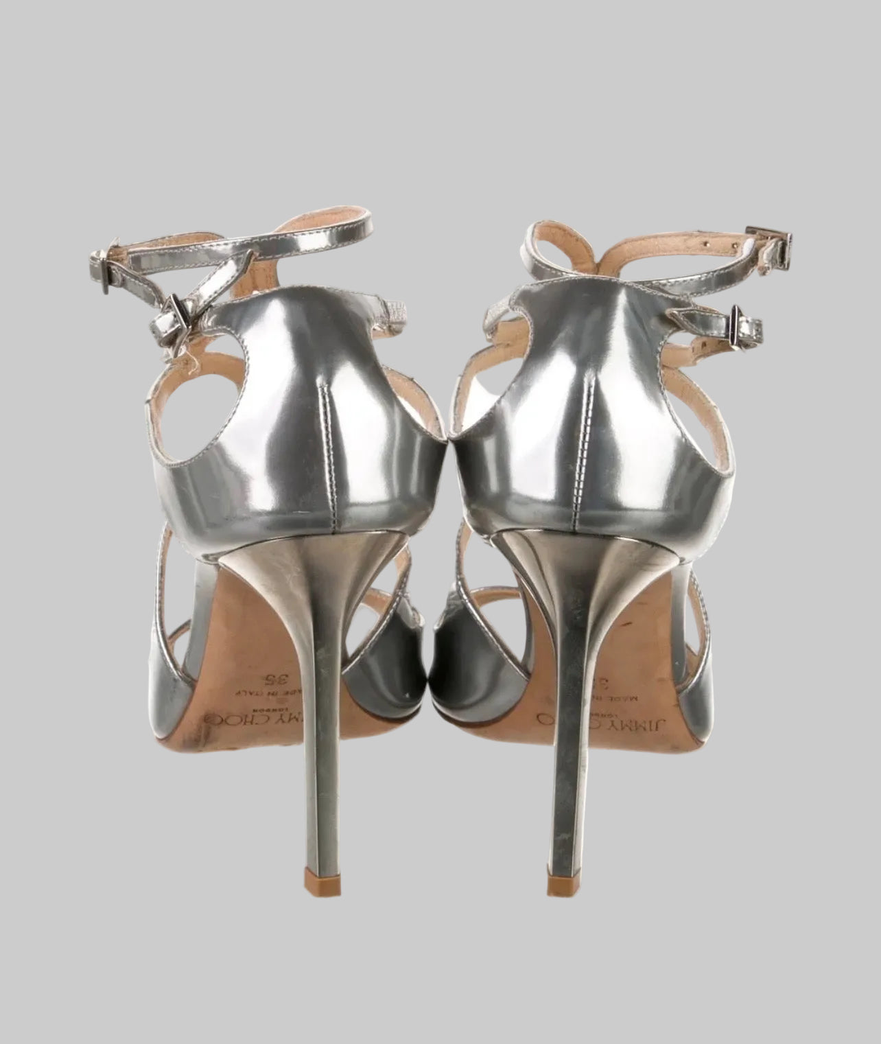 JIMMY CHOO Silver Heeled Sandals - Size 36.5