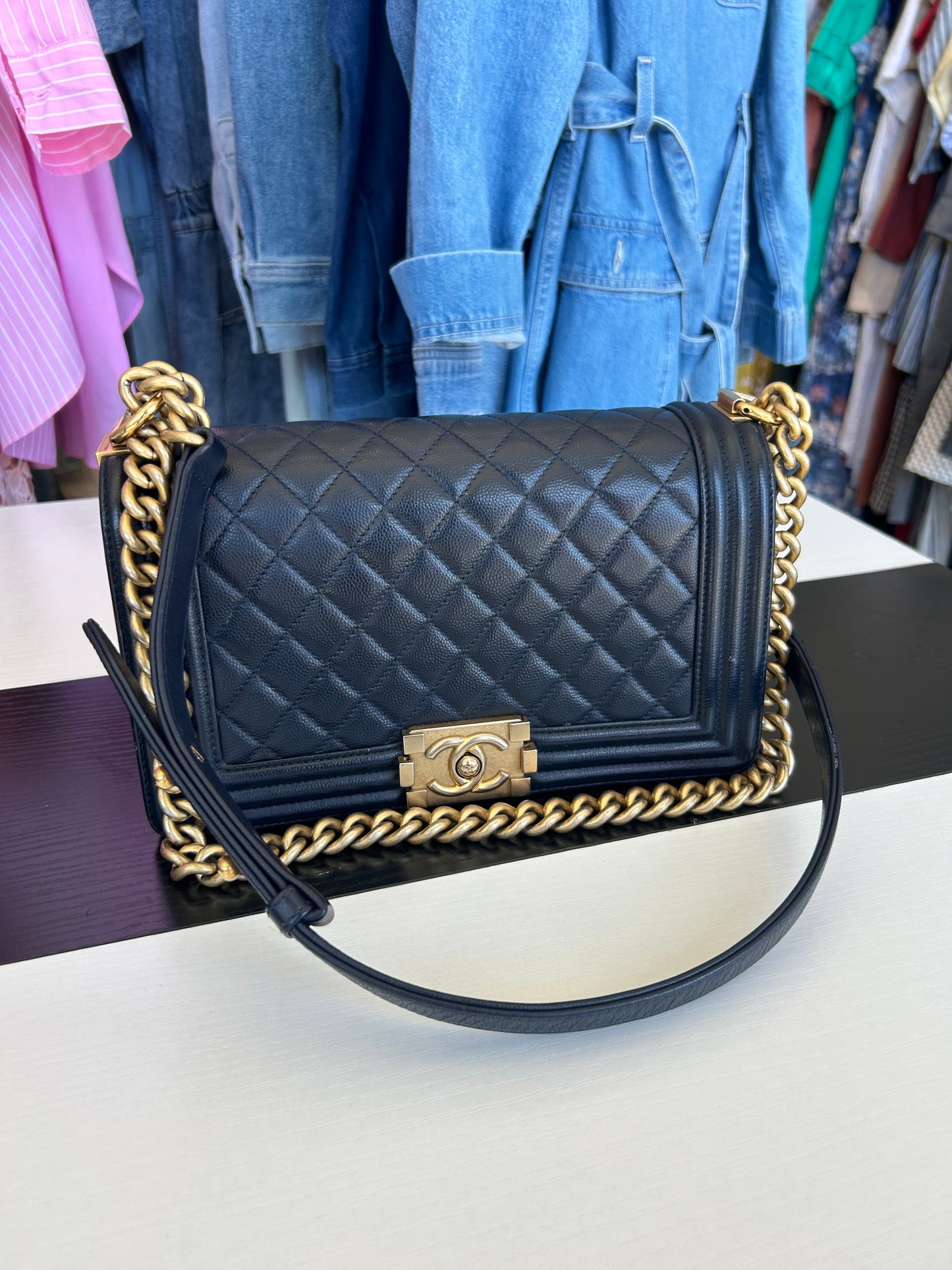 CHANEL 2018 Medium Boy Bag Navy
