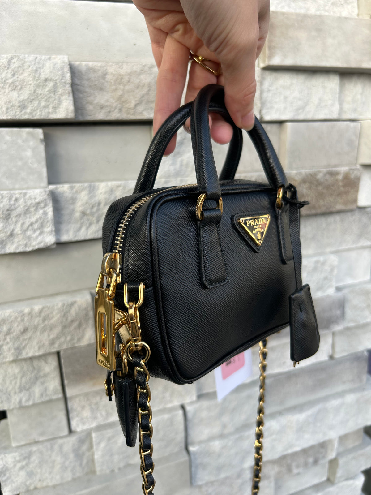 PRADA Lux Saffiano Mini Bauletto Bag