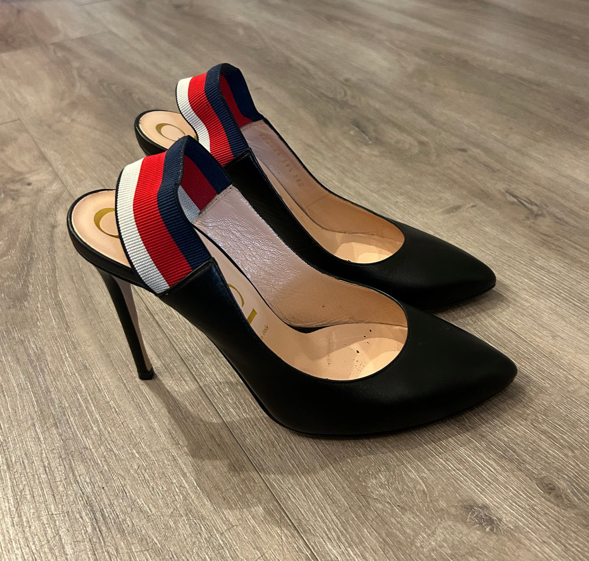 GUCCI Sylvie Web Slingbacks - Size 39.5