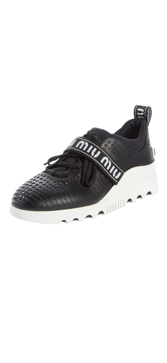 Perforated Black Leather Sneakers - 37.5