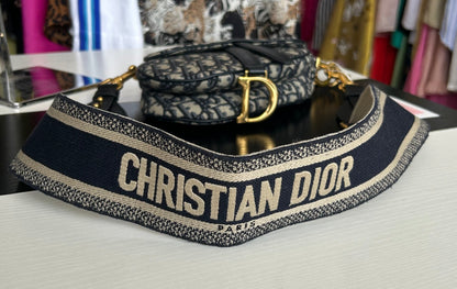 CHRISTIAN DIOR Blue Oblique Jacquard Mini Saddle Bag With Strap