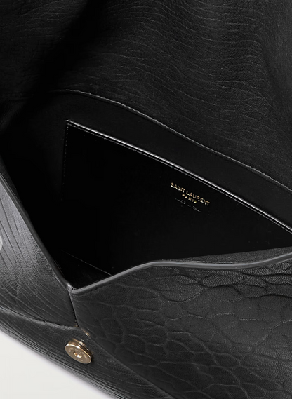 SAINT LAURENT Cassandre Large Textured-Leather Clutch