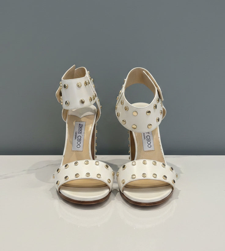 JIMMY CHOO Veto 65 White Leather Sandal - Size 37.5