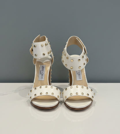 JIMMY CHOO Veto 65 White Leather Sandal - Size 37.5