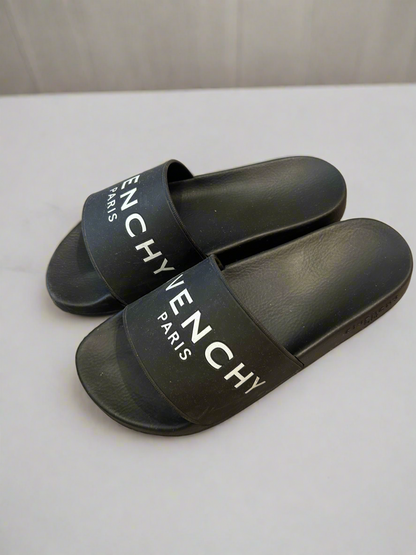 GIVENCHY Black Logoed Slides - Size 39