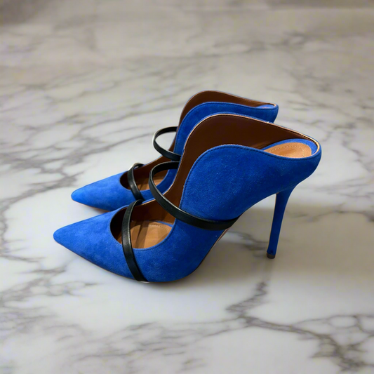 MALONE SOULIERS Blue Suede Mules - Size 37