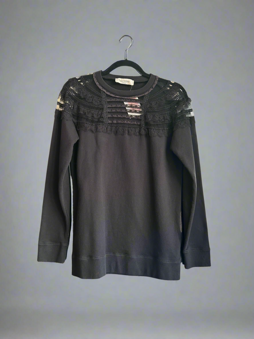 VALENTINO Lace Trim Sweatshirt - Size XS