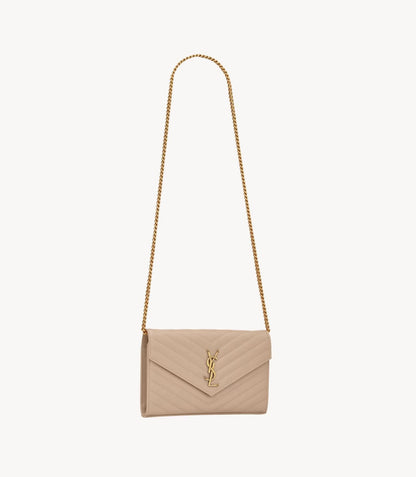 SAINT LAURENT Classic Cassandre Chain Wallet In Grain De Poudre Leather