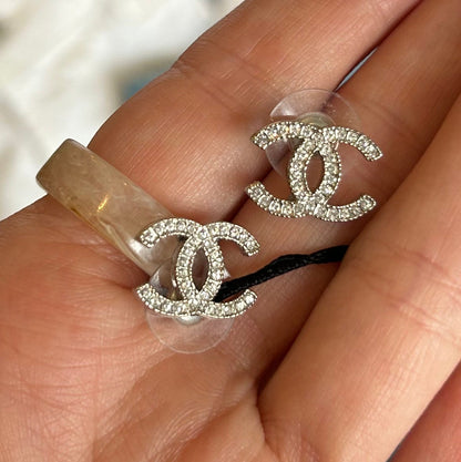 CHANEL Rhinestone CC Earrings