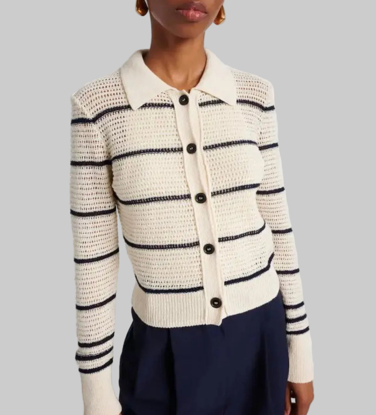 FRAME Striped Knit Button Up - Size L