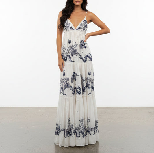 ROBERTO CAVALLI Embroidered Mirror Sequin Dress - Size 38