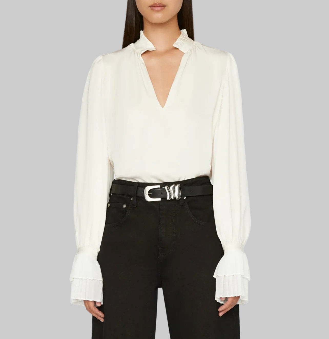 FRAME Cream Pleated Blouse - Size S