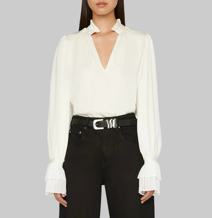FRAME Cream Pleated Blouse - Size S
