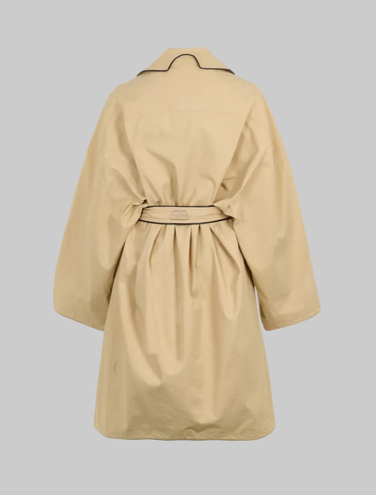 BALENCIAGA Faux Leather-Trimmed Cotton-Gabardine Trench Coat - Size xs (oversized)