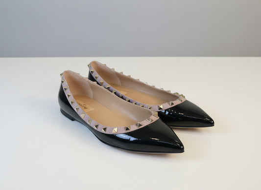 VALENTINO Black Patent Rockstud Flats - Size 40